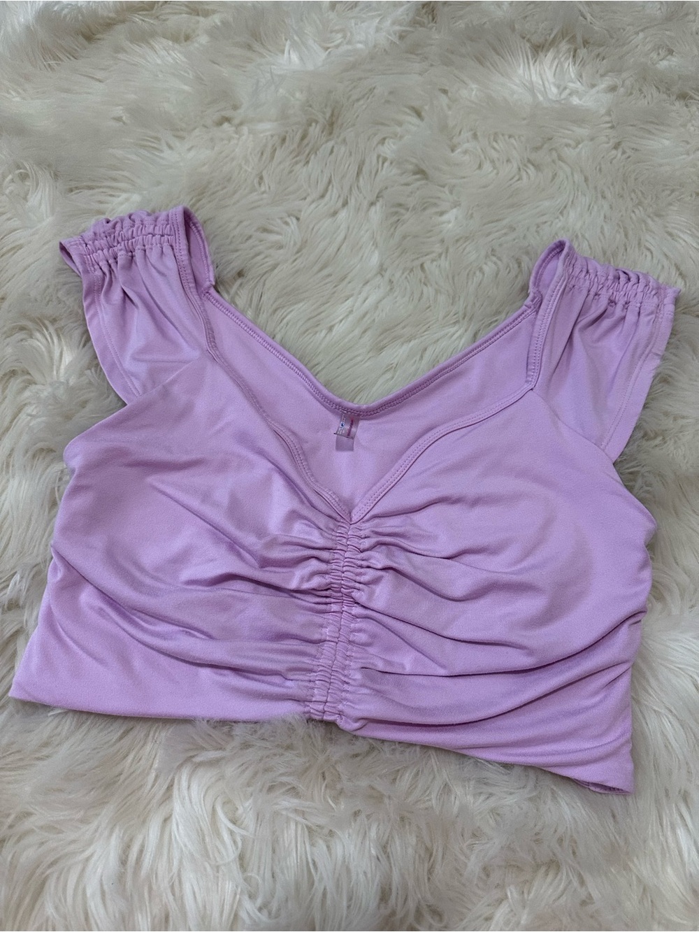 FP Movement by Free People Lilac Ruched V-Neck Crop Top